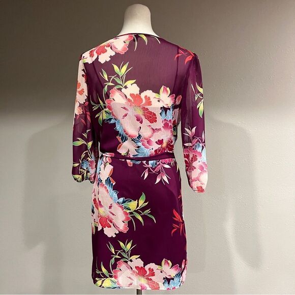 Express long sleeve floral mini dress with under slip with belt size Small - Picture 8 of 14